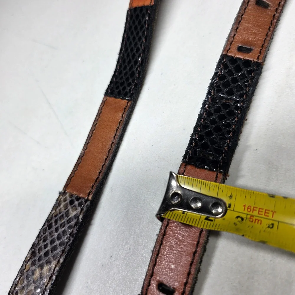 Fossil Snakeskin Patchwork Leather Skinny Belt Brown Tan Black Size Medium M